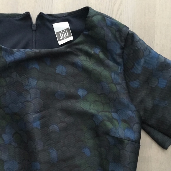 Jijil Italian Brand Jacquard Peacock / Scales Green and Blue Fitted Dress XS fit - Picture 6 of 12
